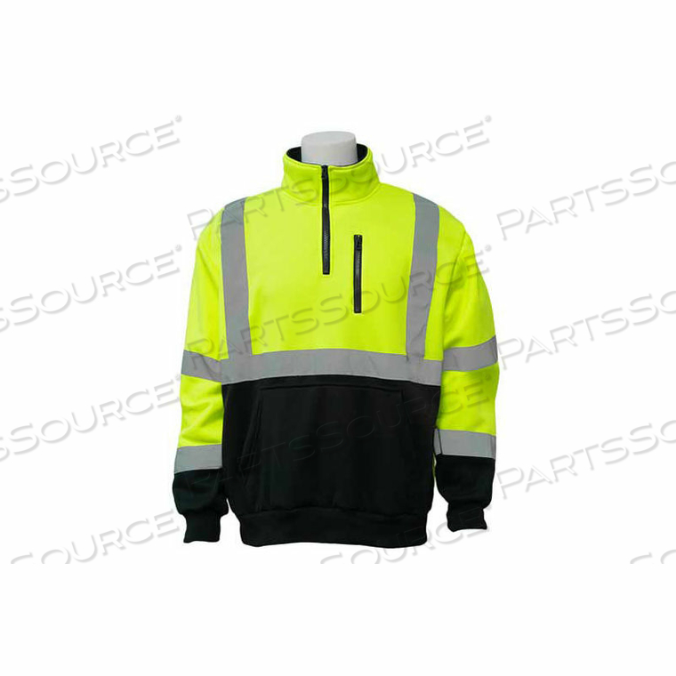 W379 AWARE WEAR HI-VIS 1/4 ZIPPER SWEATSHIRT, CLASS 3, HI-VIS LIME/BLACK, M by ERB Safety