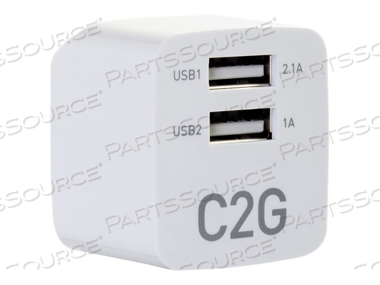 ADAPTER, (1) NEMA 1-15 MALE X (2) USB-A FEMALE, WHITE, 100 TO 240 VAC, 0.3 A MAX, 5 VDC, 2.1 A OUTPUT USB 1, 5 VDC, 1 A OUTPUT USB 2, 50 TO by Legrand AV (C2G) ADAPTER, (1) NEMA 1-15 MALE X (2) USB-A FEMALE, WHITE, 100 TO 240 VAC, 0.3 A MAX, 5 VDC, 2.1 A OUTPUT USB 1, 5 VDC, 1 A OUTPUT USB 2, 50 TO by Legrand AV (C2G)