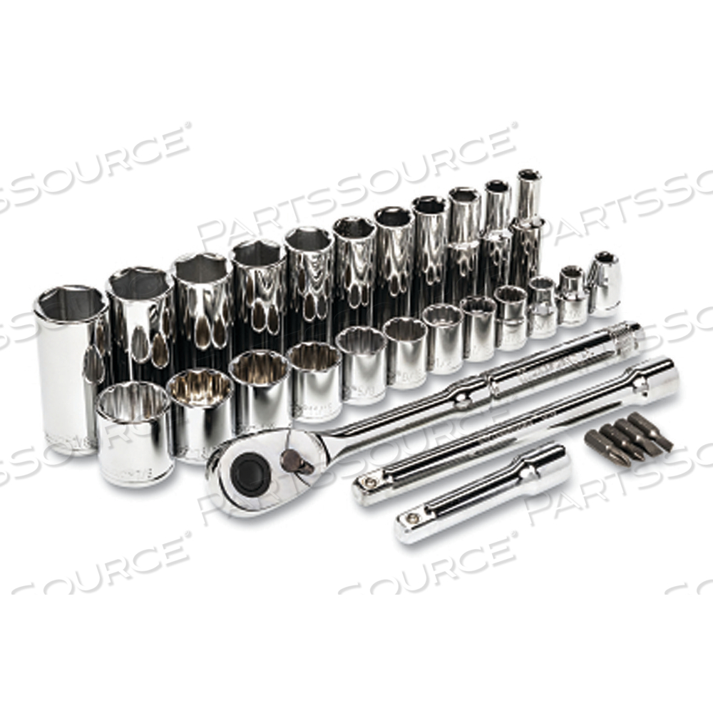 30-PC 3/8 IN DRIVE 6 AND 12 POINT SAE MECHANICS TOOL SET, SAE by Crescent 30-PC 3/8 IN DRIVE 6 AND 12 POINT SAE MECHANICS TOOL SET, SAE by Crescent