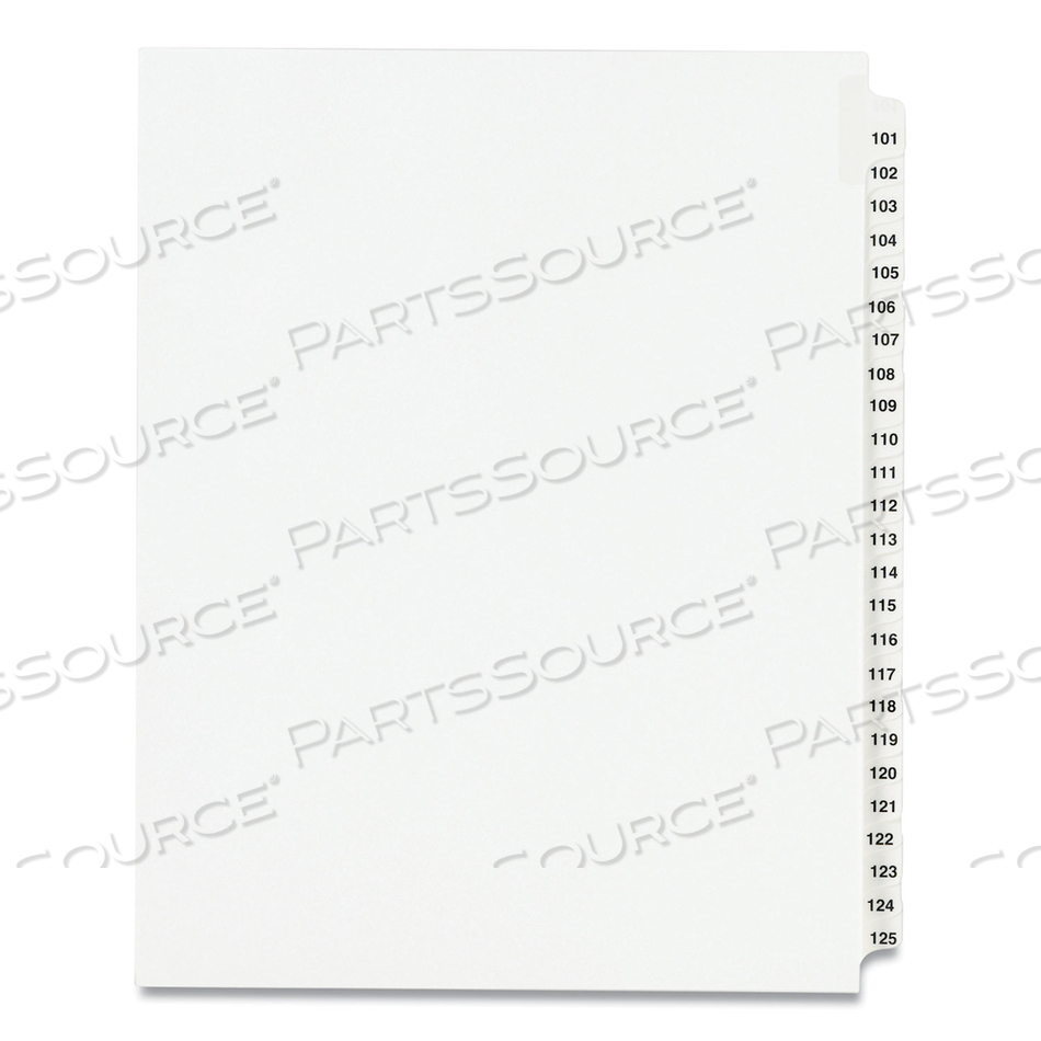 PREPRINTED LEGAL EXHIBIT SIDE TAB INDEX DIVIDERS, AVERY STYLE, 25-TAB, 101 TO 125, 11 X 8.5, WHITE, 1 SET, (1334) by Avery