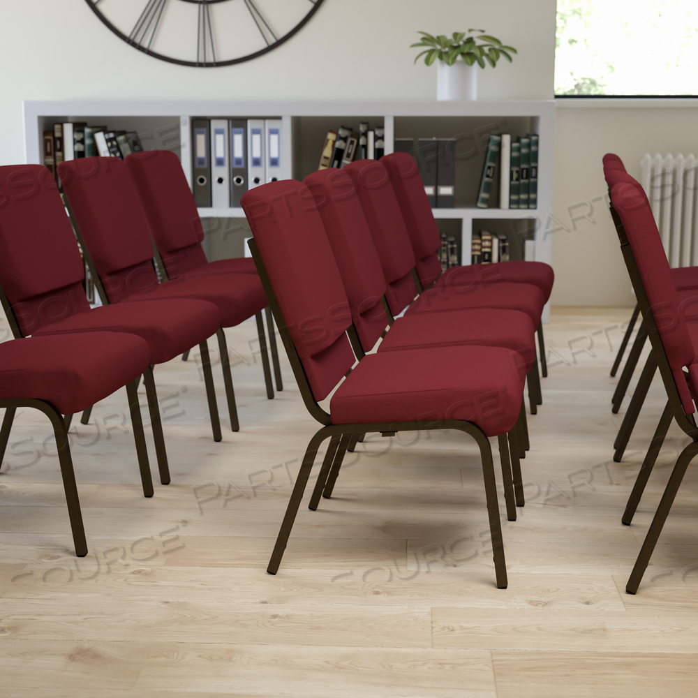 HERCULES SERIES 18.5''W STACKING CHURCH CHAIR IN BURGUNDY FABRIC - GOLD VEIN FRAME by Flash Furniture