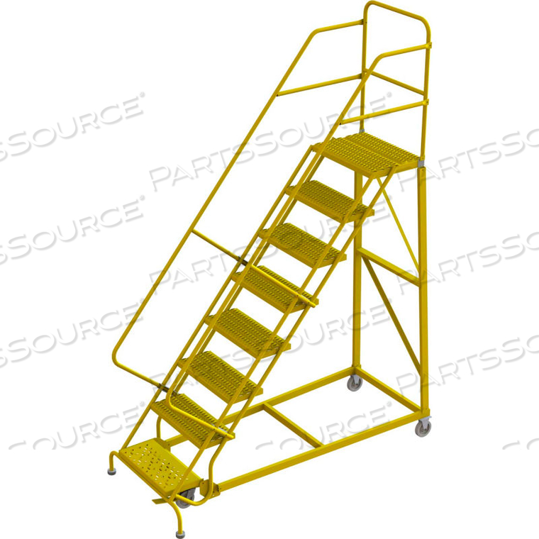 8 STEP 24"W STEEL SAFETY ANGLE ROLLING LADDER, GRIP STRUT, SAFETY YELLOW by Tri-Arc 8 STEP 24"W STEEL SAFETY ANGLE ROLLING LADDER, GRIP STRUT, SAFETY YELLOW by Tri-Arc