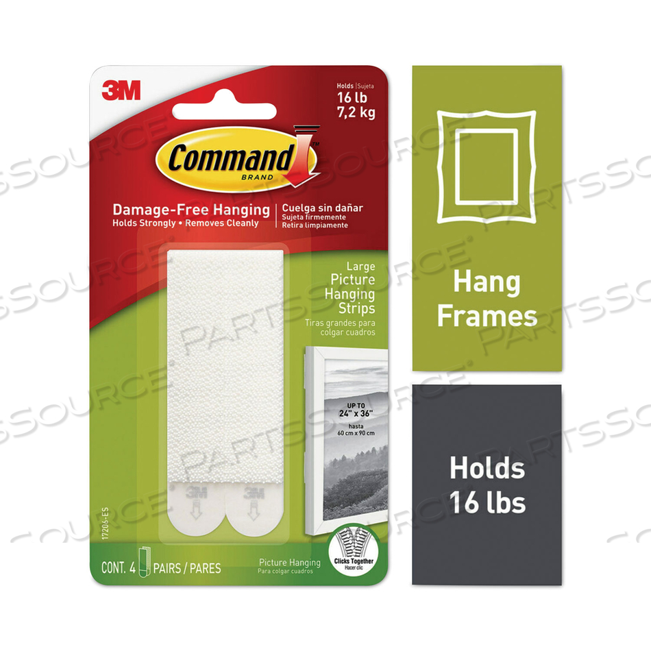 PICTURE HANGING STRIPS, REMOVABLE, HOLDS UP TO 4 LBS PER PAIR, 0.5 X 3.63, WHITE by 3M Consumer
