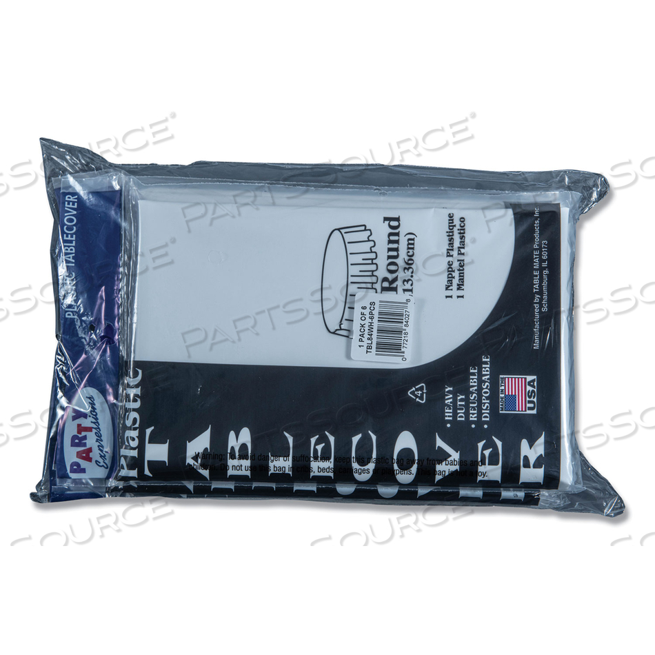 TABLE SET ROUND TABLE COVER, PLASTIC, 84" DIAMETER, WHITE by Tablemate TABLE SET ROUND TABLE COVER, PLASTIC, 84" DIAMETER, WHITE by Tablemate