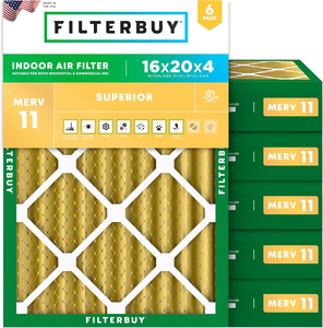 PLEATED HVAC FURNACE AIR FILTER, MERV 11, 16X20X4, PACKAGE OF 6 by Filterbuy, Inc.