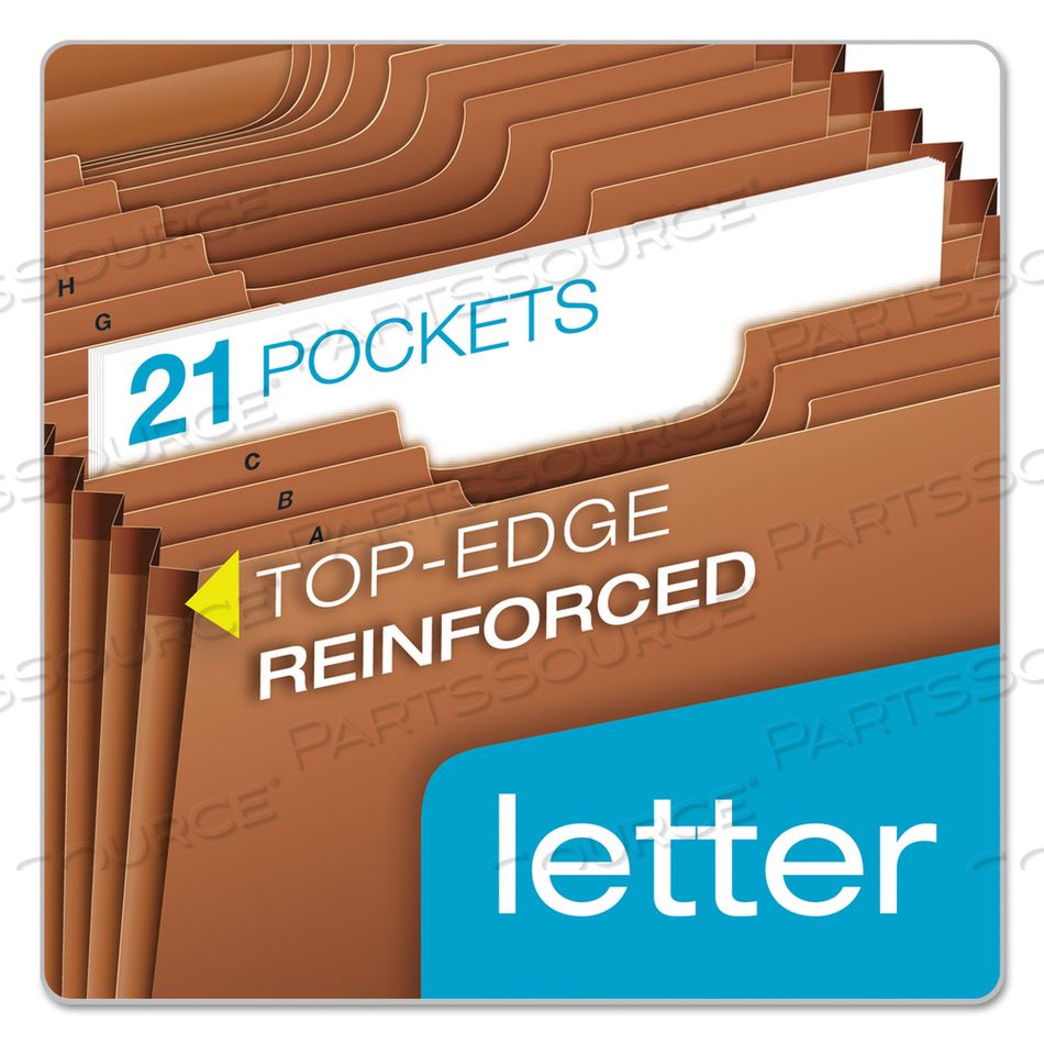 HEAVY-DUTY EXPANDING FILE WITH REINFORCED FLAP, 21 SECTIONS, ELASTIC CORD CLOSURE, 1/3-CUT TABS, LETTER SIZE, REDROPE by Esselte Pendaflex Corp. HEAVY-DUTY EXPANDING FILE WITH REINFORCED FLAP, 21 SECTIONS, ELASTIC CORD CLOSURE, 1/3-CUT TABS, LETTER SIZE, REDROPE by Esselte Pendaflex Corp.