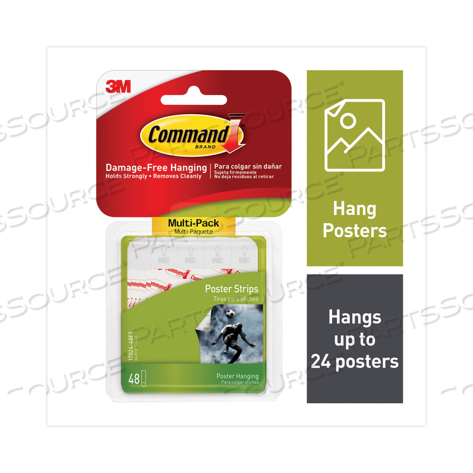 POSTER STRIPS VALUE PACK, REMOVABLE, HOLDS UP TO 1 LB, 0.63 X 1.75, WHITE by 3M Consumer