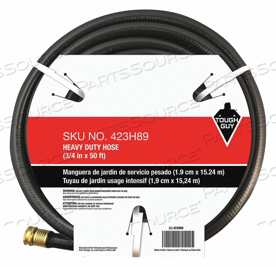 WATER HOSE, PVC, 3/4 IN INSIDE DIA., 50 FT LG, FGHT X MGHT, BLACK by Tough Guy WATER HOSE, PVC, 3/4 IN INSIDE DIA., 50 FT LG, FGHT X MGHT, BLACK by Tough Guy