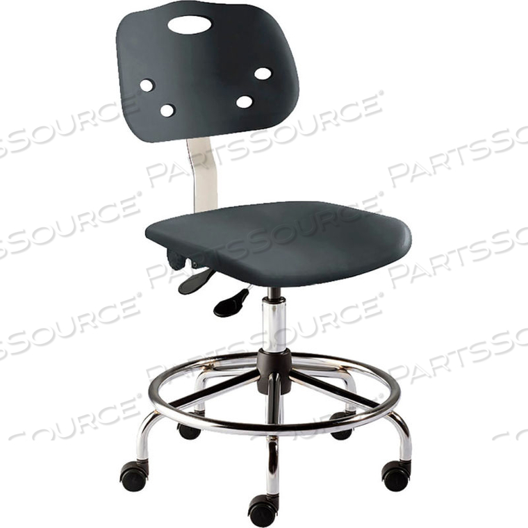 ANTIMICROBIAL STOOL, 20"-27" SEAT HEIGHT, BLACK PLASTIC - CHROME STEEL - ARMORSEAT SERIES 