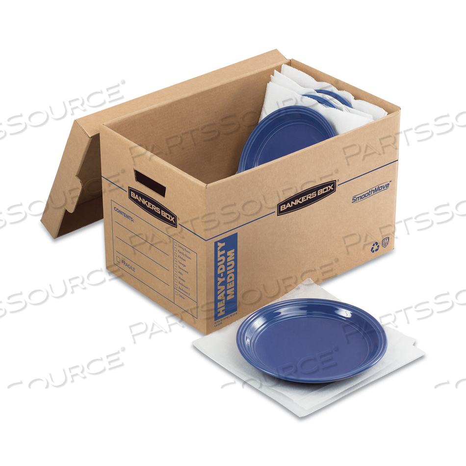 SMOOTHMOVE KITCHEN MOVING KIT WITH DIVIDERS + FOAM, HALF SLOTTED CONTAINER (HSC), MEDIUM, 12.25" X 18.5" X 12", BROWN/BLUE by Bankers Box SMOOTHMOVE KITCHEN MOVING KIT WITH DIVIDERS + FOAM, HALF SLOTTED CONTAINER (HSC), MEDIUM, 12.25" X 18.5" X 12", BROWN/BLUE by Bankers Box