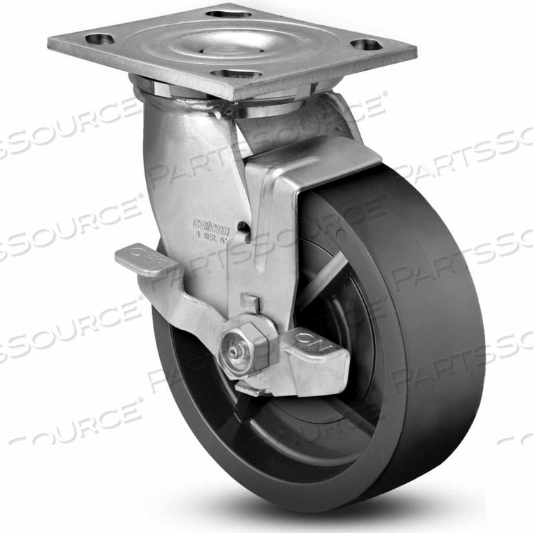 4 SERIES SWIVEL PLATE CASTER POLYOLEFIN WITH BRAKE 6" DIA. 700 LB. 