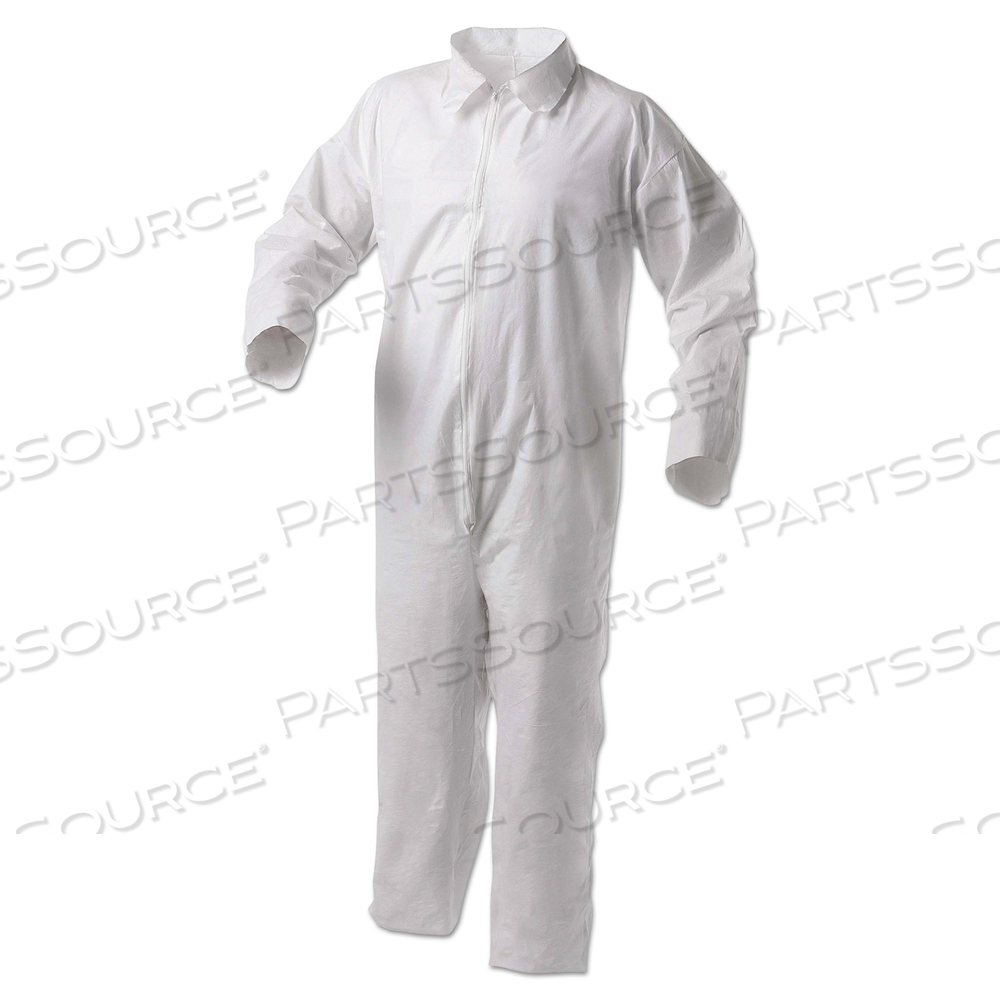 KLEENGUARD A35 ECONOMY LIQUID & PARTICLE PROTECTION COVERALLS, ZIPPER FRONT/OPEN WRISTS/ANKLES, WHITE, LRG by KleenGuard