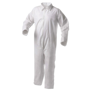 KLEENGUARD A35 ECONOMY LIQUID & PARTICLE PROTECTION COVERALLS, ZIPPER FRONT/OPEN WRISTS/ANKLES, WHITE, LRG by KleenGuard