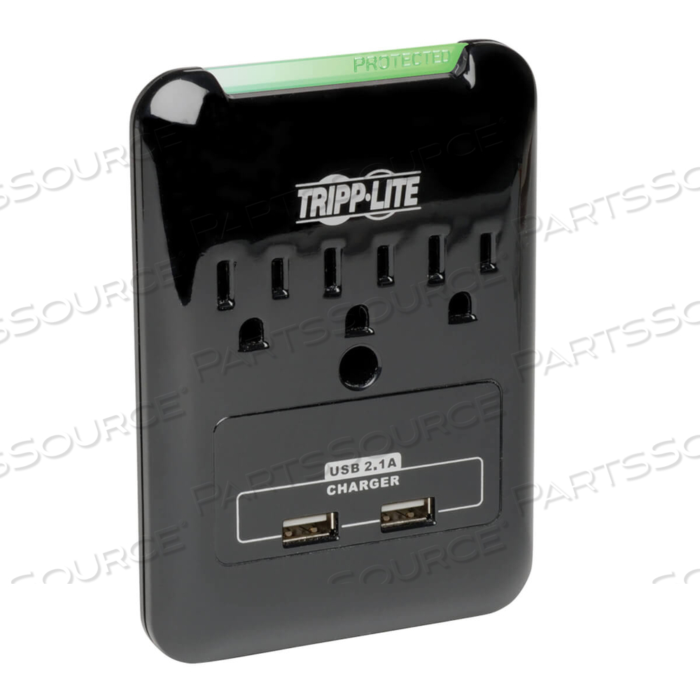 3 OUTLET SURGE PROTECTOR WITH 2 USB PORTS, 2.1A, 540 JOULES by Tripp Lite