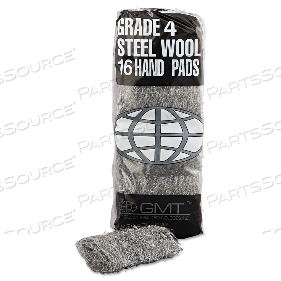 INDUSTRIAL-QUALITY STEEL WOOL HAND PADS, #4 EXTRA COARSE, STEEL GRAY, 16 PADS/SLEEVE by GMT