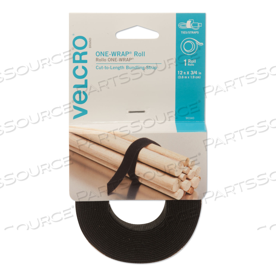 ONE-WRAP PRE-CUT STANDARD TIES, 0.75" X 12", BLACK by Velcro
