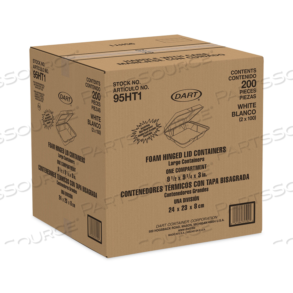 INSULATED FOAM HINGED LID CONTAINERS, 1-COMPARTMENT, 9.3 X 9.5 X 3, WHITES/CARTON by Dart Container Corporation INSULATED FOAM HINGED LID CONTAINERS, 1-COMPARTMENT, 9.3 X 9.5 X 3, WHITES/CARTON by Dart Container Corporation