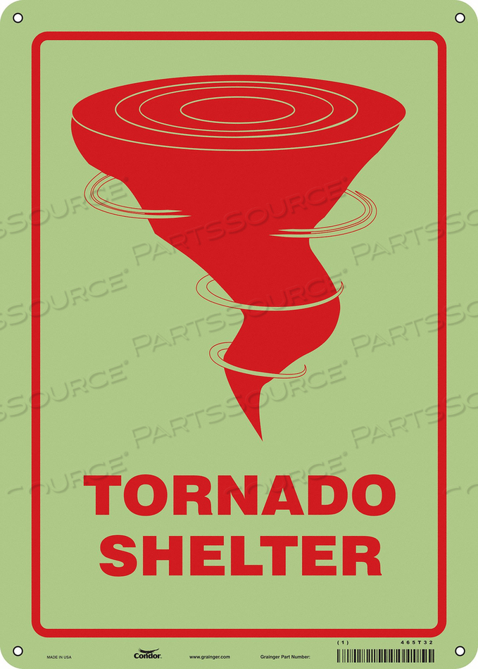 SAFETY SIGN, VERTICAL RECTANGLE, NUMBER OF PRINTED SIDES 1, ENGLISH, SIGN LEGEND TORNADO SHELTER, SIGN LEGEND BACKGROUND COLOR WHITE, SIGN L by Condor