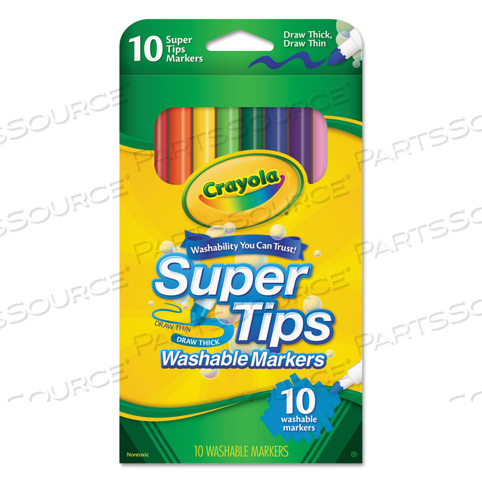 WASHABLE SUPER TIPS MARKERS, FINE/BROAD BULLET TIPS, ASSORTED COLORS, 10/SET by Crayola WASHABLE SUPER TIPS MARKERS, FINE/BROAD BULLET TIPS, ASSORTED COLORS, 10/SET by Crayola
