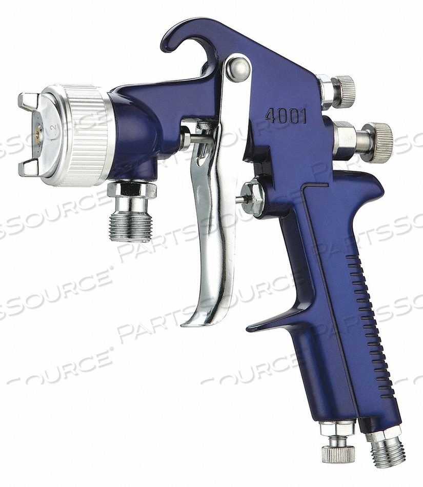 CONVENTIONAL SPRAY GUN, LOW TO HIGH, FLUID DELIVERY TYPE PRESSURE, AIR CONSUMPTION 4.7 CFM @ 40 PSI, NOZZLE SIZE 1.2 MM, PATTERN SIZE 11 IN, by Speedaire