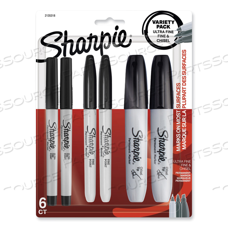 MIXED POINT SIZE PERMANENT MARKERS, ASSORTED TIP SIZES/TYPES, BLACK by Sharpie