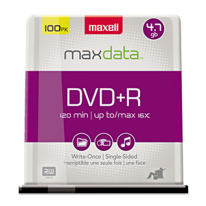 DVD+R HIGH-SPEED RECORDABLE DISC, 4.7 GB, 16X, SPINDLE, SILVER, 100/PACK by Maxell