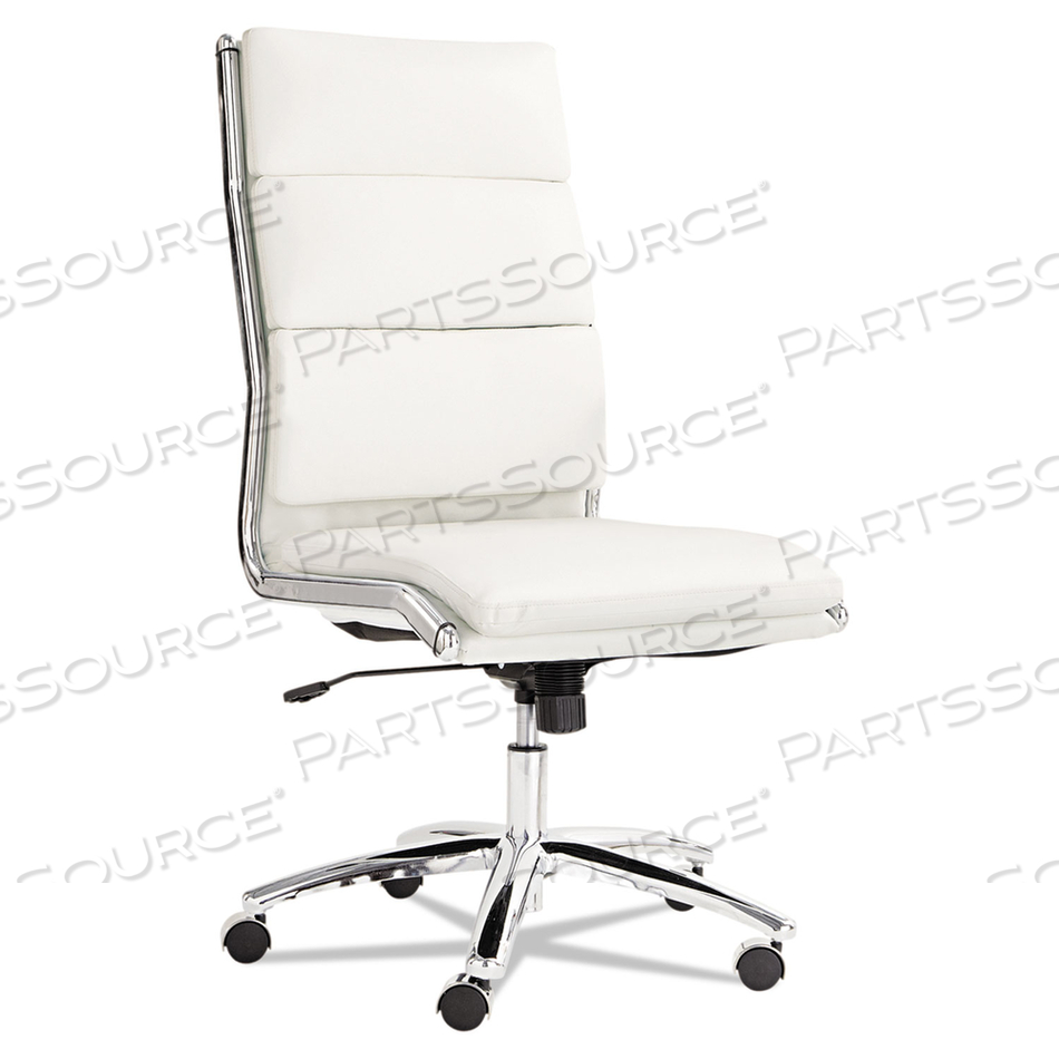 ALERA NERATOLI HIGH-BACK SLIM PROFILE CHAIR, FAUX LEATHER, 275 LB CAP, 17.32" TO 21.25" SEAT HEIGHT, WHITE SEAT/BACK, CHROME 