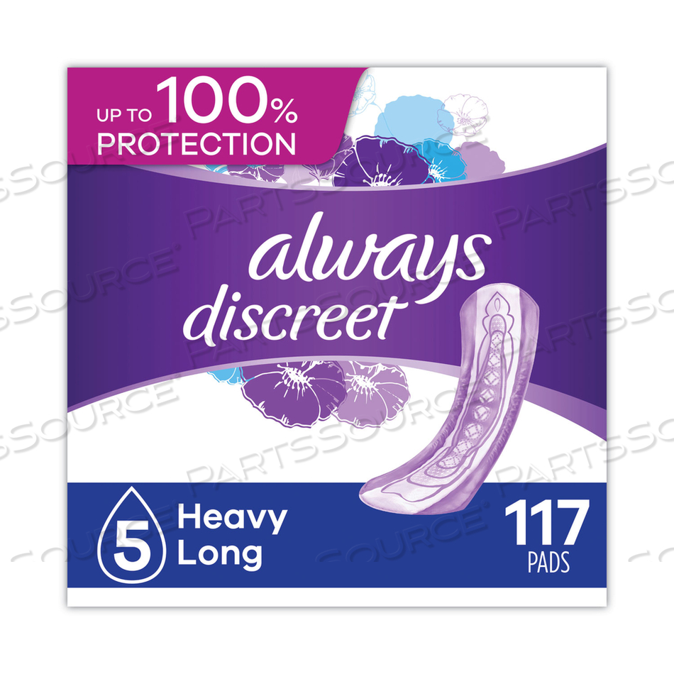 DISCREET SENSITIVE BLADDER PROTECTION PADS, HEAVY ABSORBENCY, LONG, 39/PACK, 3 PACKS/CARTON 