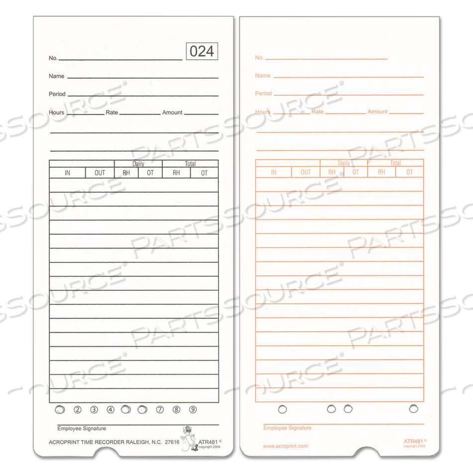 TIME CLOCK CARDS FOR ACROPRINT ATR480, TWO SIDES, 7.5 X 3.35 by Acroprint TIME CLOCK CARDS FOR ACROPRINT ATR480, TWO SIDES, 7.5 X 3.35 by Acroprint