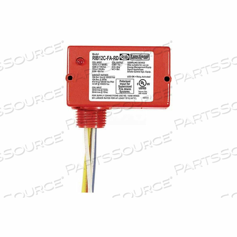 ENCLOSED POLARIZED RELAY, 10A, SPDT, 12VAC/VDC, RED HOUSING by RIB