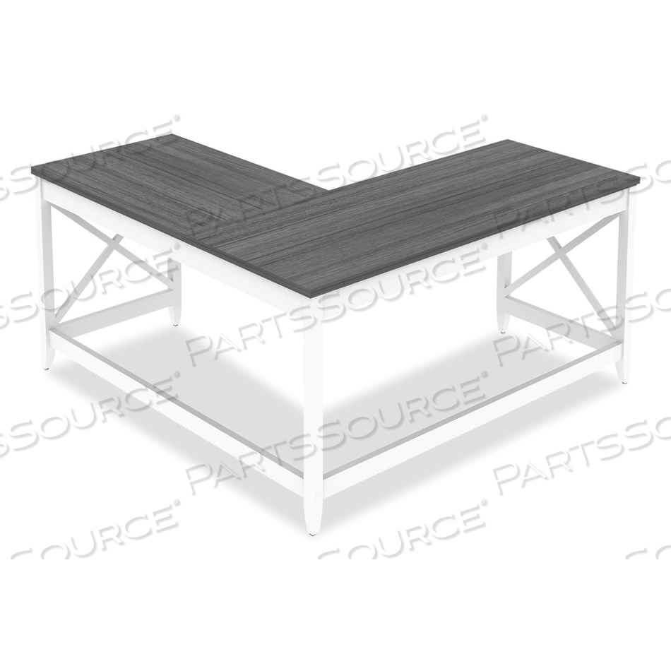 L-SHAPED FARMHOUSE DESK, 58.27" X 58.27" X 29.53", GRAY/WHITE by Workspace by Alera L-SHAPED FARMHOUSE DESK, 58.27" X 58.27" X 29.53", GRAY/WHITE by Workspace by Alera