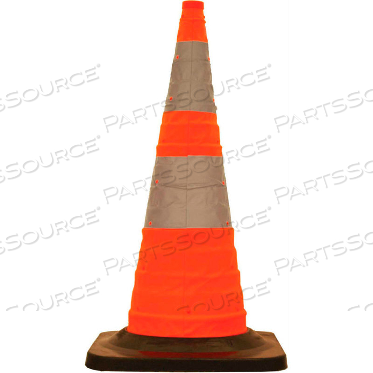 30" COLLAPSIBLE TRAFFIC CONE, 4 LED LIGHTS, ORANGE, BLACK RUBBER BASE, 5/PACK by Cortina