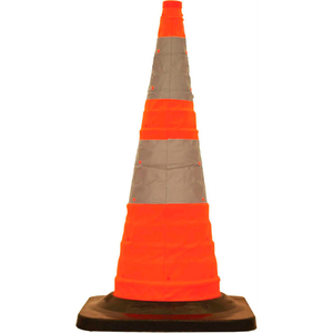 30" COLLAPSIBLE TRAFFIC CONE, 4 LED LIGHTS, ORANGE, BLACK RUBBER BASE, 5/PACK by Cortina