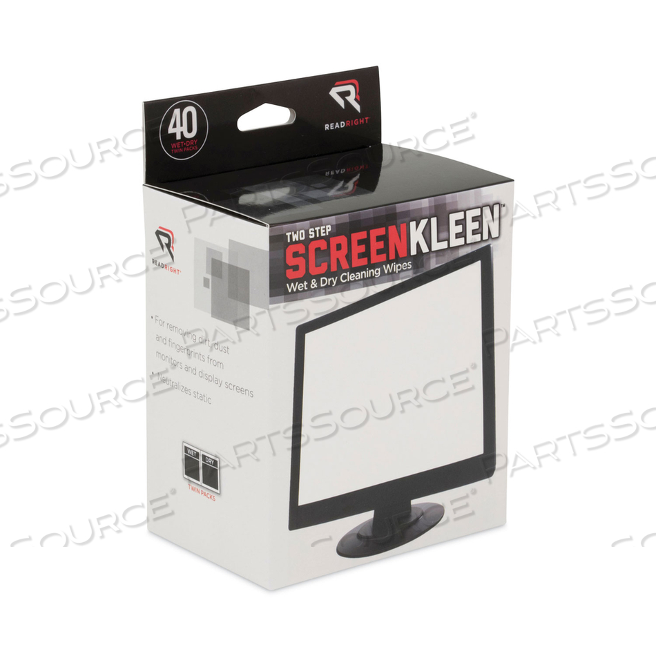 TWO STEP SCREENKLEEN WET AND DRY CLEANING WIPES, 5 X 5 by Read Right