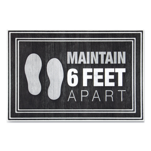 MESSAGE FLOOR MATS, 24 X 36, CHARCOAL, "MAINTAIN 6 FEET APART" by Apache Mills