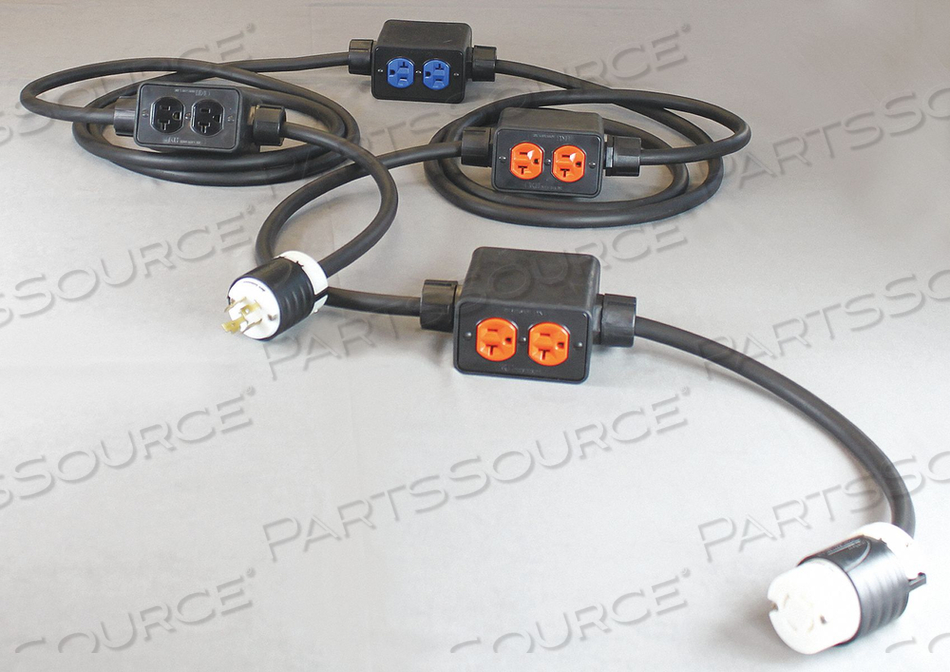 FEED THROUGH POWER STRINGER, 60 FT, 20 A, 125/250 VAC, 12 AWG, NEMA L14-20P TO NEMA 5-20R, BLACK by KH Industries