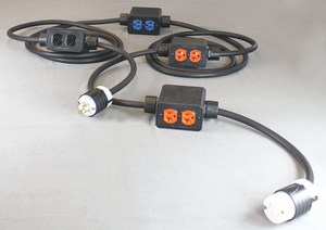 FEED THROUGH POWER STRINGER, 60 FT, 20 A, 125/250 VAC, 12 AWG, NEMA L14-20P TO NEMA 5-20R, BLACK by KH Industries