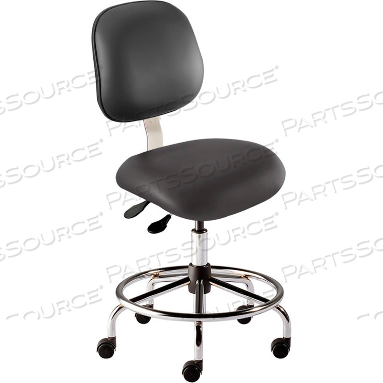 ANTIMICROBIAL STOOL, 21"-28" SEAT HEIGHT, BLACK VINYL - CHROME STEEL BASE - ELITE SERIES 