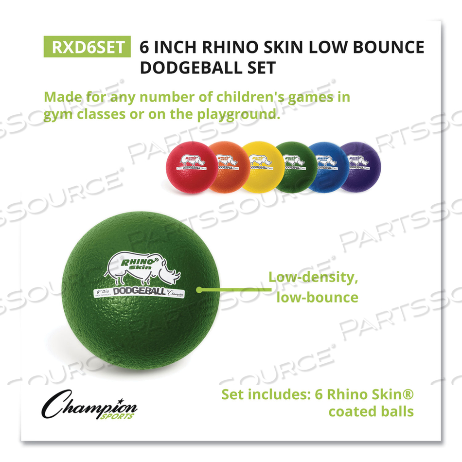 DODGE BALL SET, RHINO SKIN, ASSORTED COLORS, 6 BALLS/SET by Champion Sports