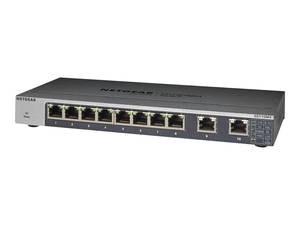 GS110MX, SWITCH, UNMANAGED, 8 X 1000BASE-T + 2 X 100/1000/2.5G/5G/10G (UPLINK), DESKTOP, RACK-MOUNTABLE, WALL-MOUNTABLE, DC POWER by Netgear