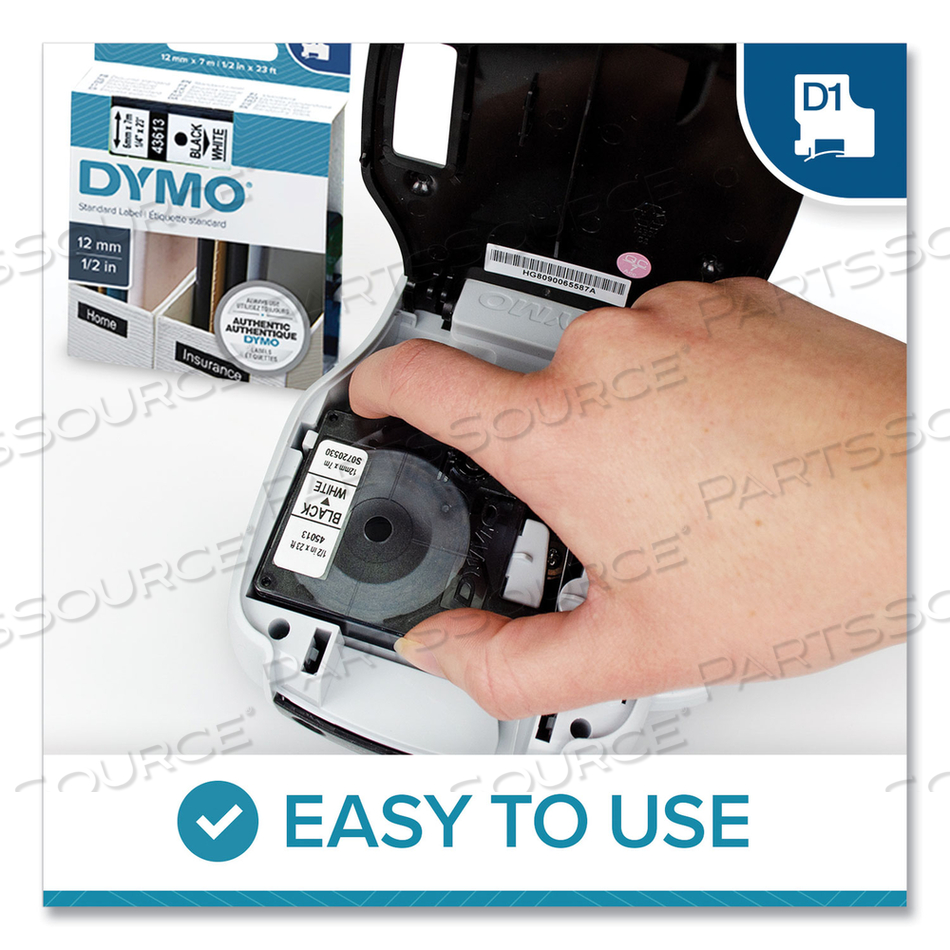 D1 HIGH-PERFORMANCE POLYESTER REMOVABLE LABEL TAPE, 0.75" X 23 FT, BLACK ON WHITE by Dymo