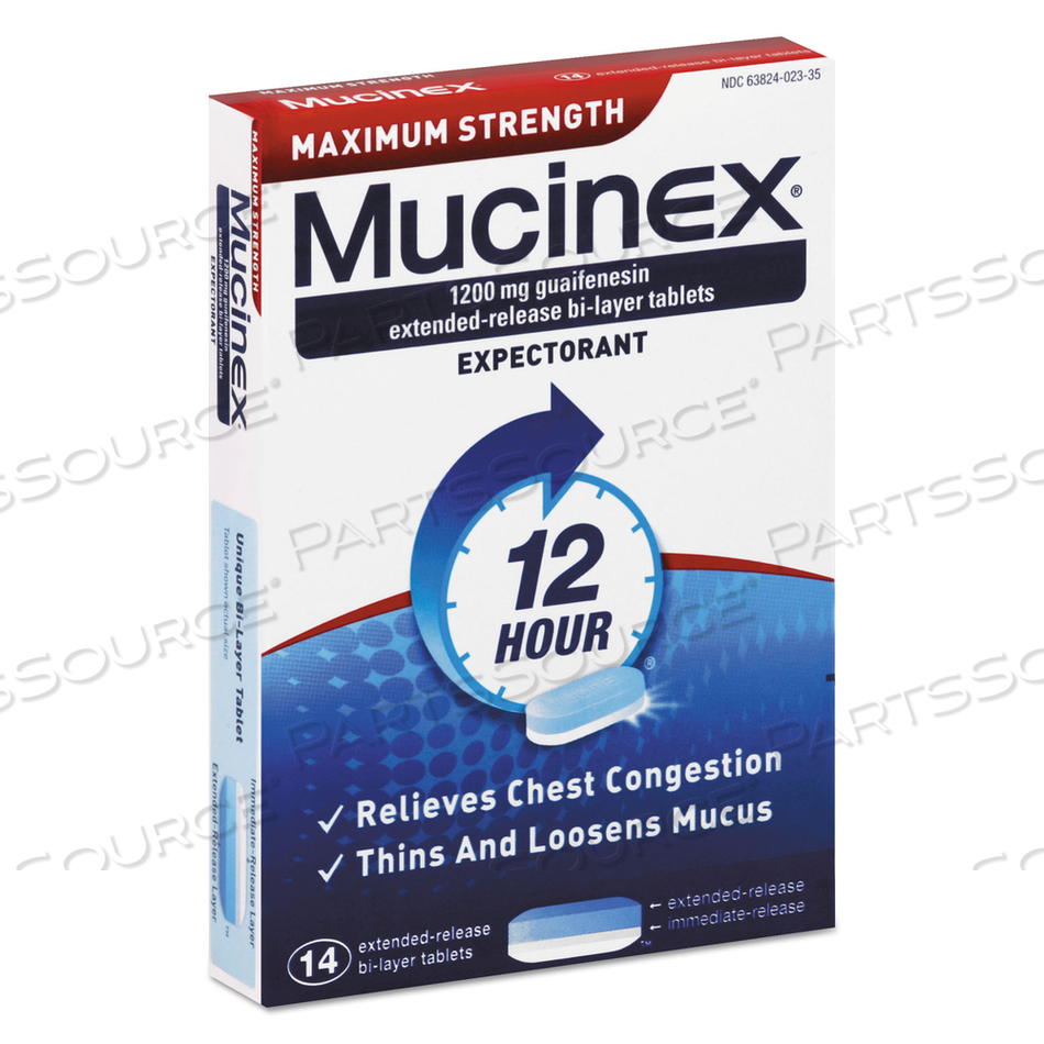 MAXIMUM STRENGTH EXPECTORANT, 14 TABLETS/BOX by Mucinex MAXIMUM STRENGTH EXPECTORANT, 14 TABLETS/BOX by Mucinex