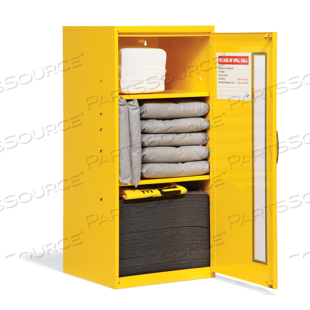 PIG SPILL KIT IN SMALL WALL-MOUNT CABINET by New Pig Corporation