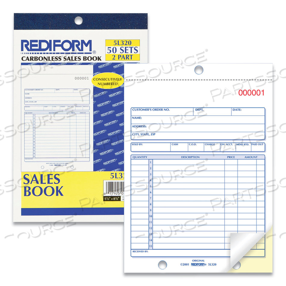 SALES BOOK, 15 LINES, TWO-PART CARBONLESS, 5.5 X 7.88, 50 FORMS TOTAL by Rediform SALES BOOK, 15 LINES, TWO-PART CARBONLESS, 5.5 X 7.88, 50 FORMS TOTAL by Rediform
