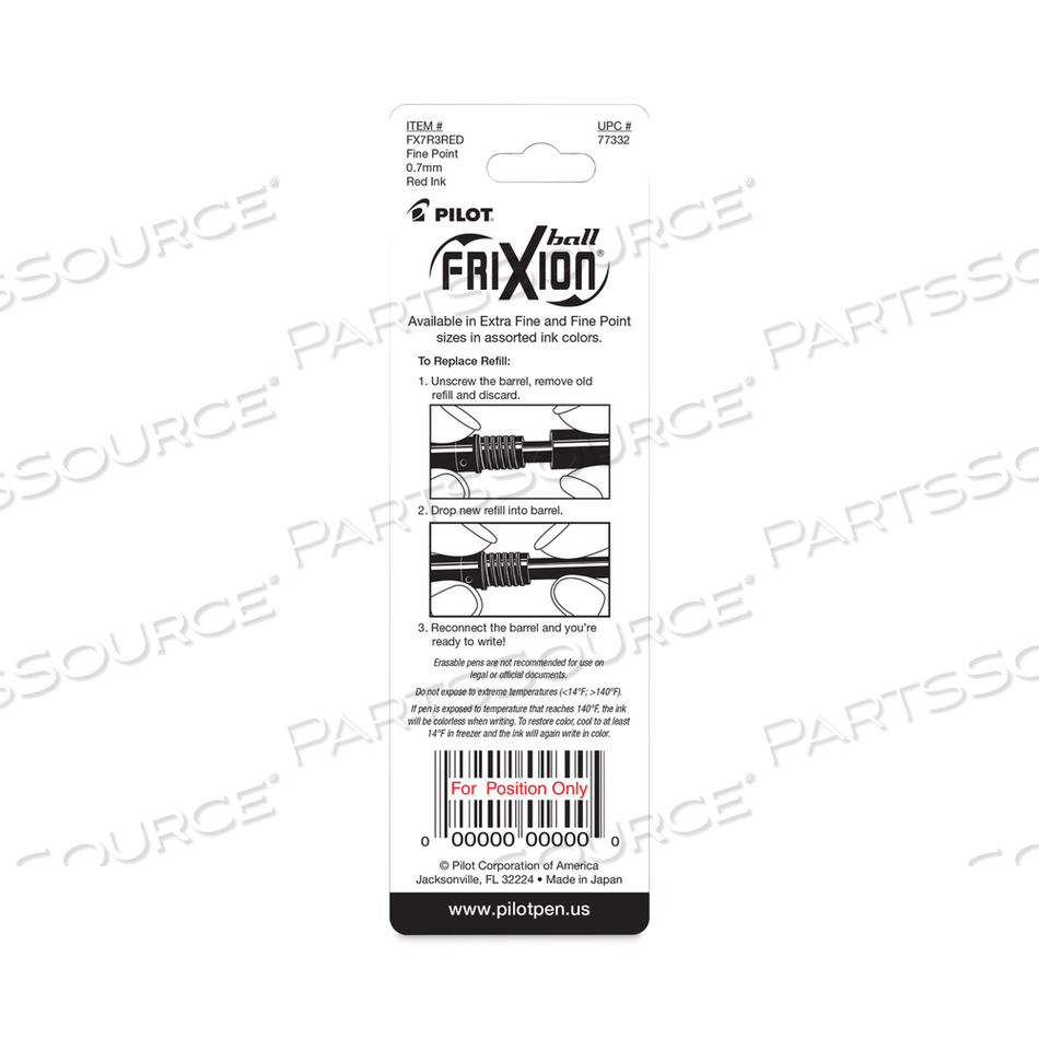 REFILL FOR PILOT FRIXION ERASABLE, FRIXION BALL, FRIXION CLICKER AND FRIXION LX GEL INK PENS, FINE TIP, RED INK by Pilot