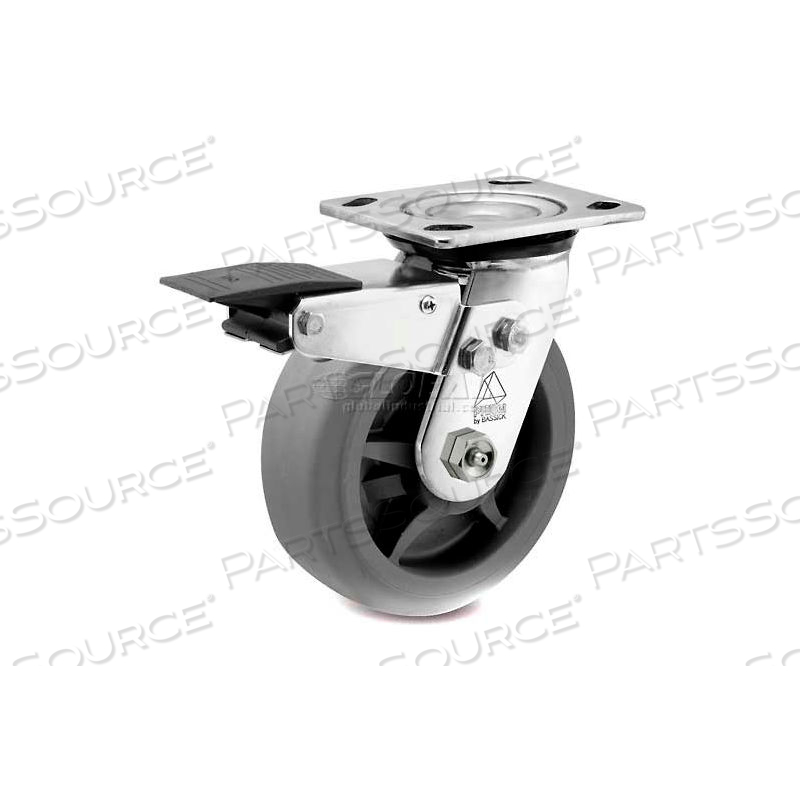 PRISM STAINLESS STEEL TOTAL LOCK SWIVEL CASTER - THERMAL PLASTIC RUBBER - FLAT TREAD - 4" by Bassick PRISM STAINLESS STEEL TOTAL LOCK SWIVEL CASTER - THERMAL PLASTIC RUBBER - FLAT TREAD - 4" by Bassick