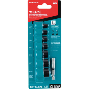 IMPACT XPS IMPACT SOCKET SET W/ STD SOCKET ADAPTER, 8 PC, 1/4" DRIVE, 6PT, SAE by Makita IMPACT XPS IMPACT SOCKET SET W/ STD SOCKET ADAPTER, 8 PC, 1/4" DRIVE, 6PT, SAE by Makita