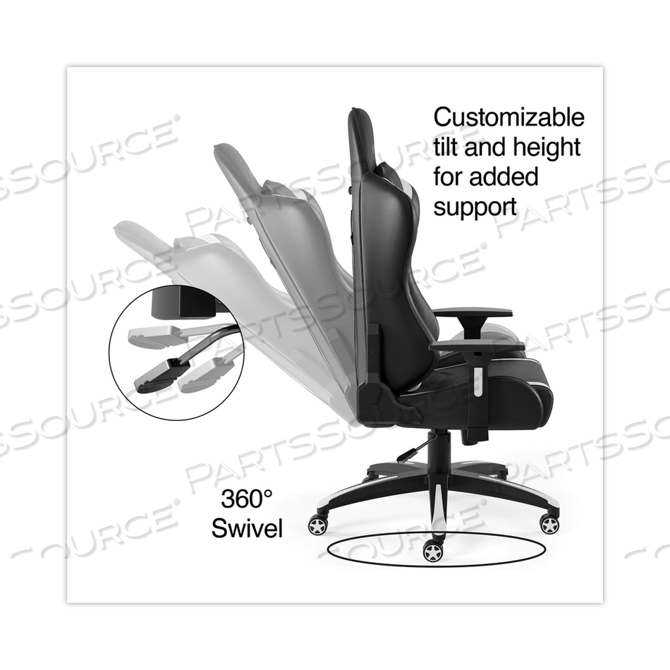 VARTAN BONDED LEATHER GAMING CHAIR, SUPPORTS UP TO 275 LBS, WHITE/BLACK SEAT, WHITE/BLACK BACK, BLACK BASE 