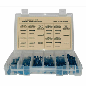 160 PIECE MASONRY SCREW ASSORTMENT - #10 (3/16) TO 1/4" - PHILLIPS FLAT HEAD - BLUE by Titan Fasteners