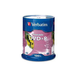 DVD+R, 16X SPEED, 4.7GB, INKJET PRINTABLE, 100/PK, WHITE by Verbatim
